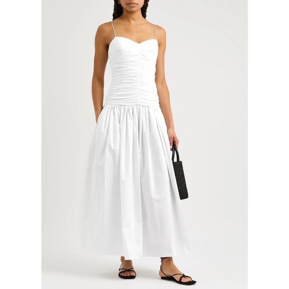 Matteau Gathered Drop Waist Organic Cotton Maxi Dress - 1 White